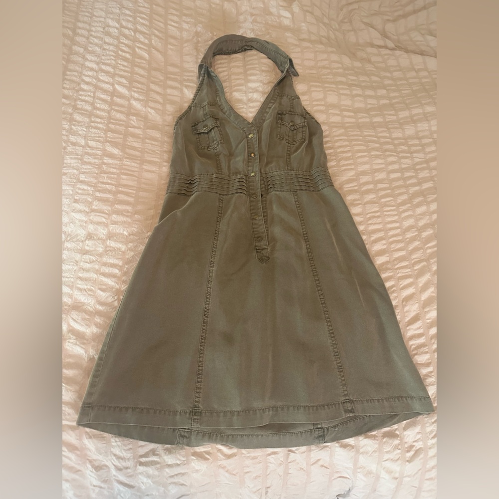Guess Halter with Collar- Button Down - Olive Sundress